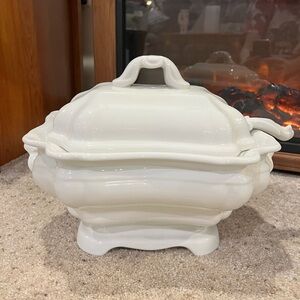 Antique Red Cliff Ironstone Soup Tureen with Serving Spoon